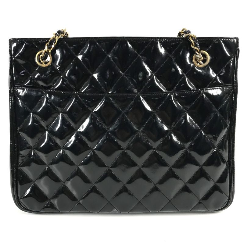 Chanel Shoulder Bag Quilted Matelasse Enamel Black