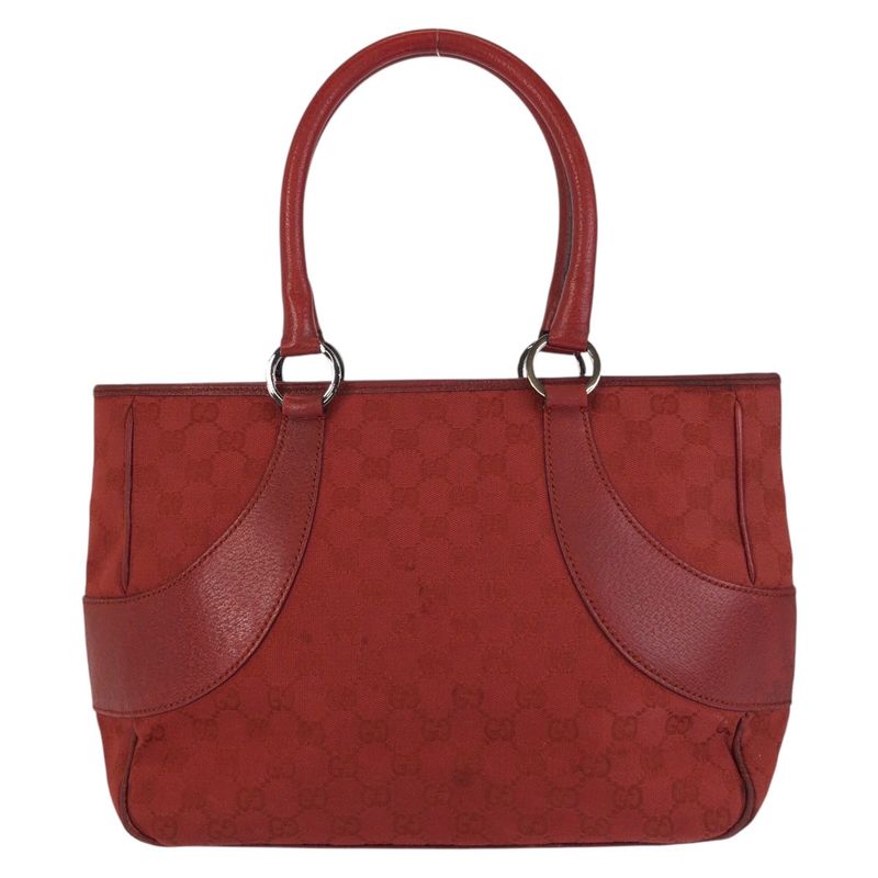 Gucci Red GG Canvas/leather 113011 Tote Shoulder Bag Women 5048565
