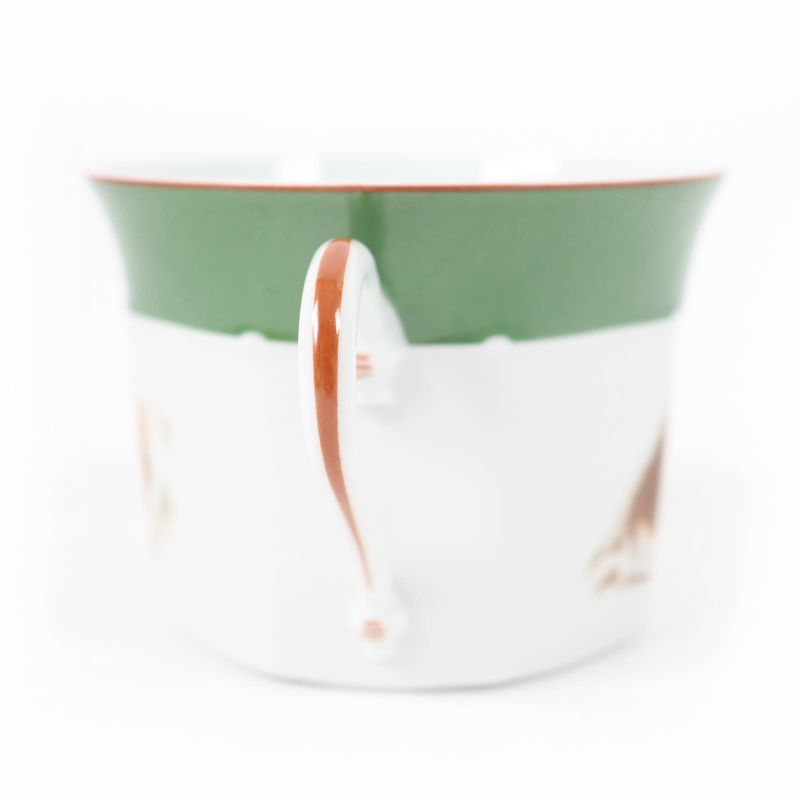 Hermes Pottery Cup And Saucer English Setter Dog Pattern Set Of 2 Green White