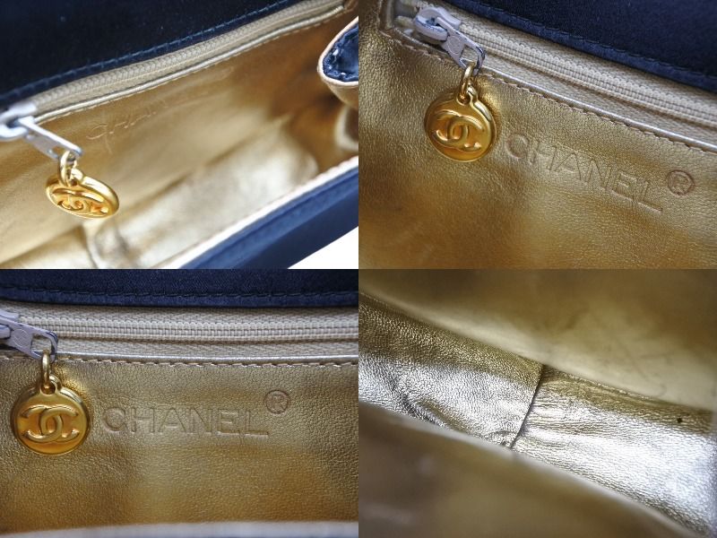 Chanel Half Moon Chain Bag CC Logo Satin Leather Black Gold — view 8