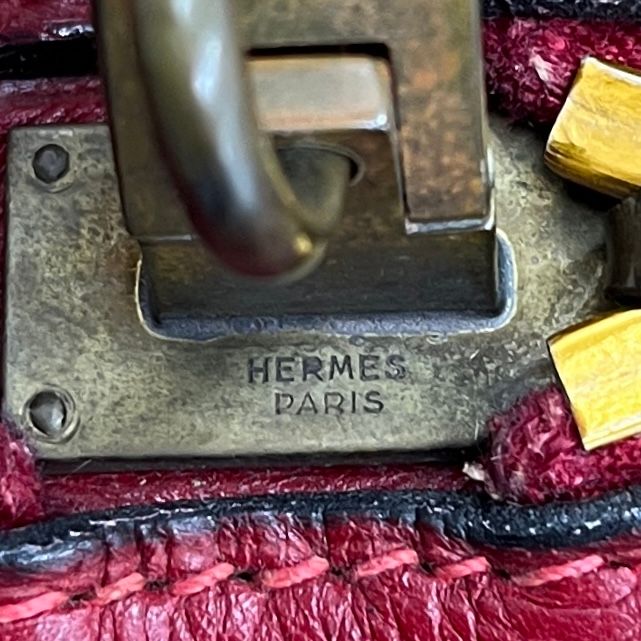 Hermes Boston Bag Leather Victoria Bow Ring Bag Rouge Red