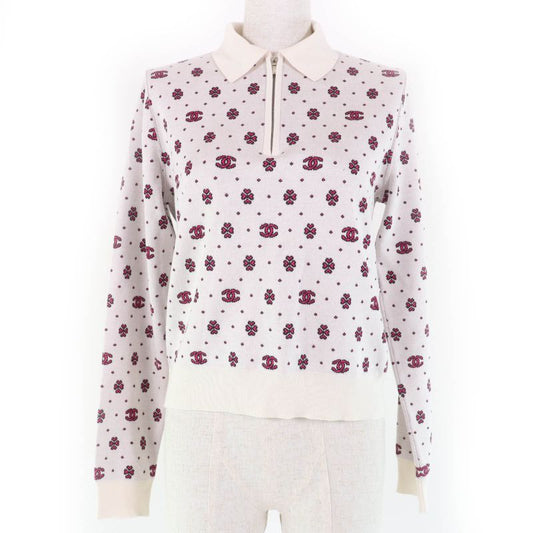 CHANEL 23SS P74276k10699 Silk Cotton Coco Mark Half Zip Knit Ivory Pink 36 Made
