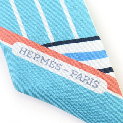 Hermes Twilly Cadrige Bayadere 100% Silk Aqua/vu Rose/blue Jean Scarf With Box