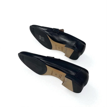 Hermes Paris Loafers Shoes Leather Black Silver Moccasins Flat Hhardware