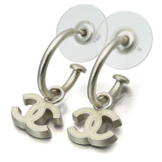Chanel Earrings Coco Mark Metal White Silver Hardware Accessories Plated Half