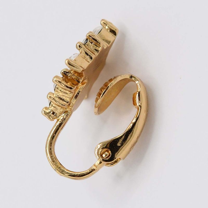 Christian DIOR Earrings Rhinestone Gold Color Accessories Women H8627