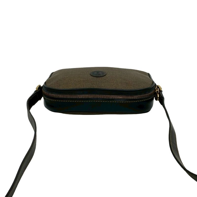 Fendi Vintage FF Logo Motif Leather Mini Shoulder Bag Pochette Sacoche Brown