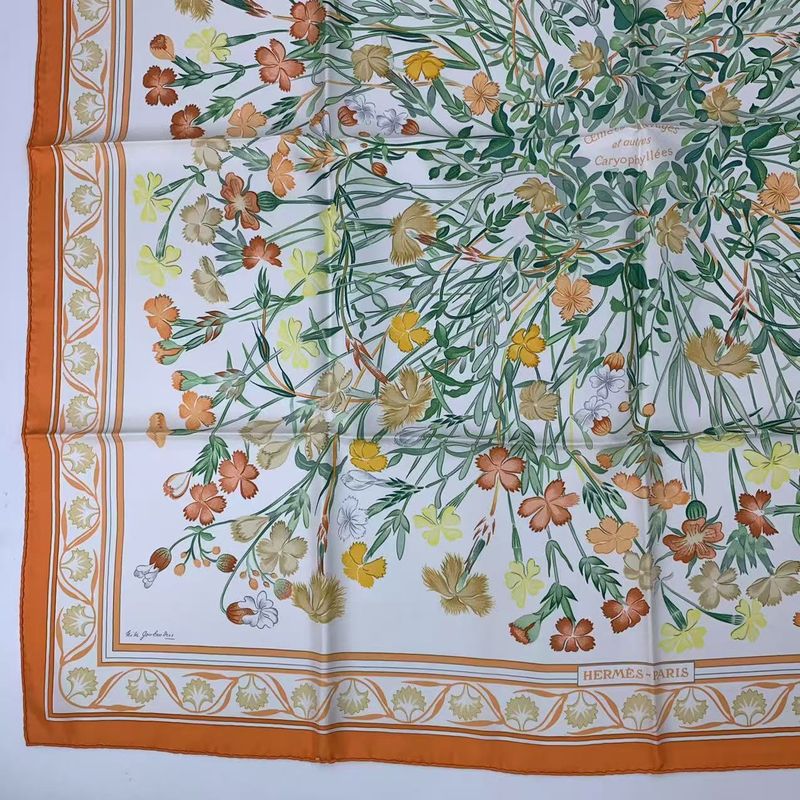 Hermes Carre 90 Wild Carnation Or Nadesico Silk Scarf Orange