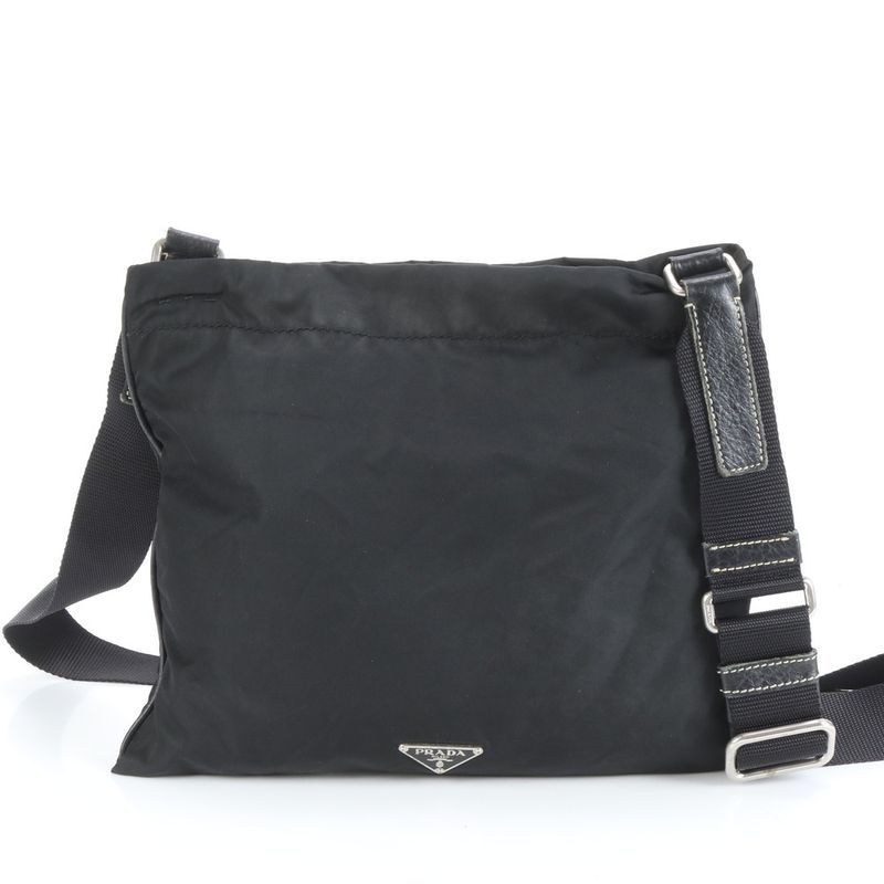 Prada Tessuto Nylon Triangle Logo Leather X Nylon Shoulder Bag Crossbody