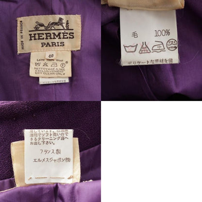 Hermes Wool Toggle T Bar Hardware Collarless Jacket Skirt Setup Purple Gold