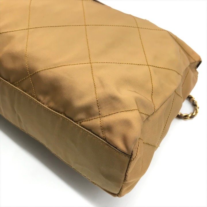 Prada Triangle Logo Nylon Tessuto Chain Tote Camel