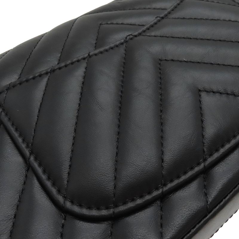 Chanel Shoulder Bag Chevron 2.55 20 Leather Black Silver Hardware Black W Chain