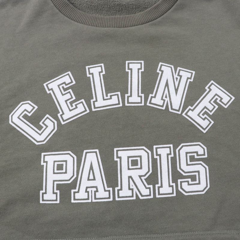 Celine 2y19a670q 100% Cotton Oversized Cropped T-shirt With Logo Sweatshirt