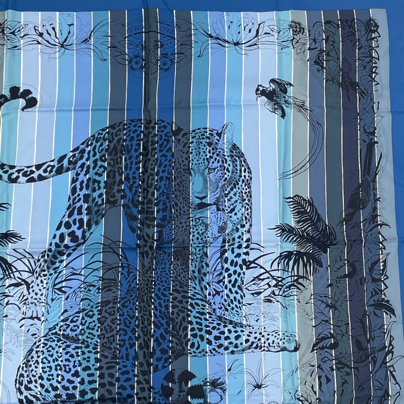 Hermes Scarf Carre 90 DIP DYE Jungle LOVE 100% Blue Silk