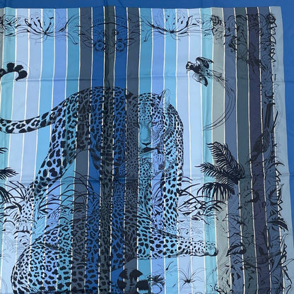 Hermes Scarf Carre 90 DIP DYE Jungle LOVE 100% Blue Silk