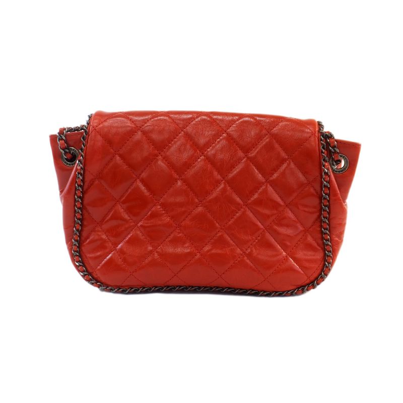 Chanel Matelasse Chain Shoulder Red Bag Coco Mark Vintage Silver