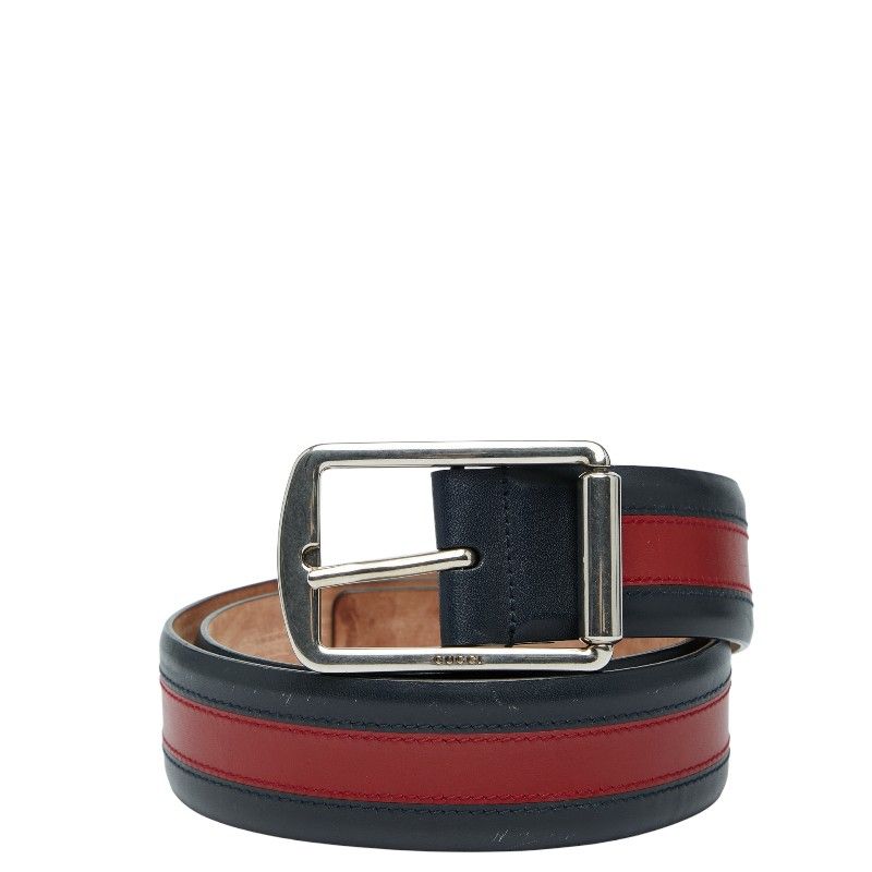 Gucci Sherry Line Belt Size: 90 36 295331 Navy Red Leather Men's Gucci