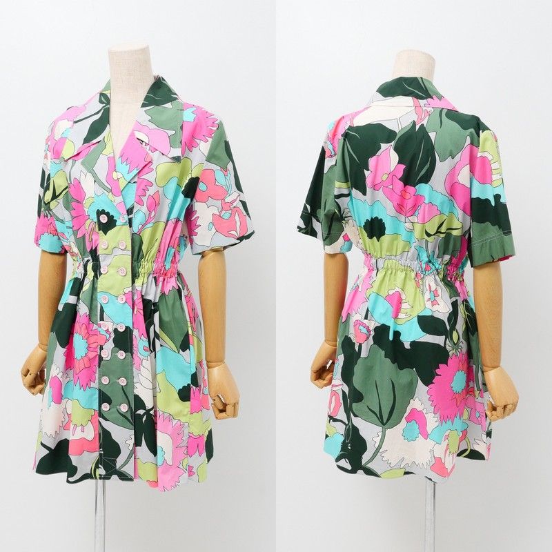 Fendi Dress Size 38 Short Sleeves Belted All Over Print Mini Made In Italy