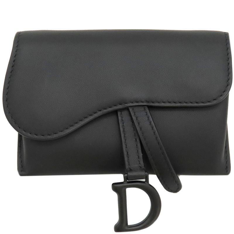 Christian Dior Chain Wallet Saddle Nano Leather Black Matte Black Hardware