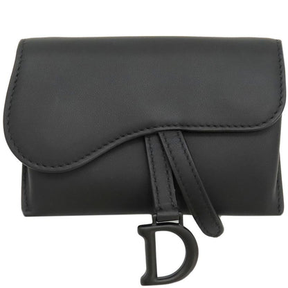 Christian Dior Chain Wallet Saddle Nano Leather Black Matte Black Hardware