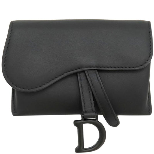 Christian Dior Chain Wallet Saddle Nano Leather Black Matte Black Hardware