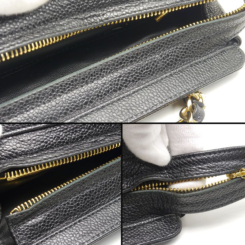 Chanel Chain Shoulder Bag Caviar Skin Shoulder Strap Coco Mark Black