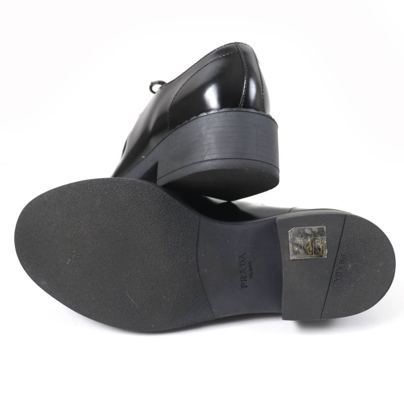 Prada 1e249n Lace-up Brushed Leather Shoes Black 36.5 With Box And Storage Bag
