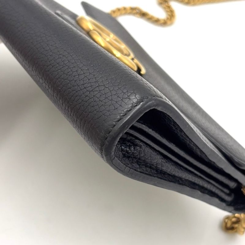 Gucci GG Marmont Chain Shoulder Chain Wallet Leather Black Shoulder Bag Gold