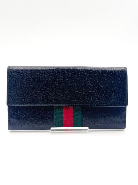 Gucci Long Wallet Sherry Line Fold Wallet Black Leather 09bs257