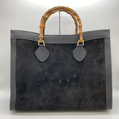 Gucci 002 853 Tote Bag Bamboo Suede Leather Black Ladies Men Vintage