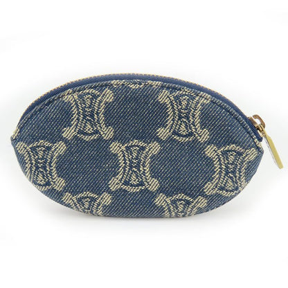 Celine Coin Case Macadam Denim Leather Blue Brown Gold Hardware Key Ring Small