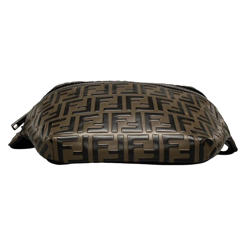 Fendi Waist Pouch Zucca Pattern 7va434 Dark Brown And Black Leather