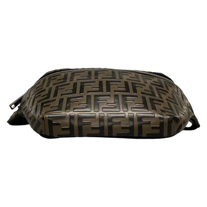 Fendi Waist Pouch Zucca Pattern 7va434 Dark Brown And Black Leather