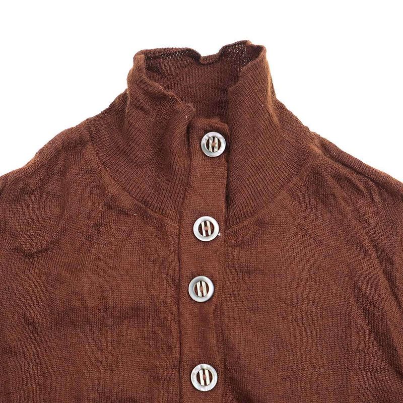 Hermes Cashmere Knit H Button Cashmere High Neck Knit Sweater Brown XS