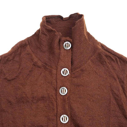 Hermes Cashmere Knit H Button Cashmere High Neck Knit Sweater Brown XS