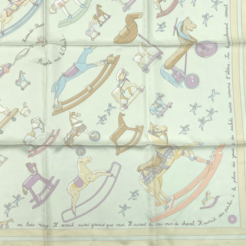 Hermes Carre 90 Raconte Moi Le Cheval Talking About Horses Beige Scarf 100% Silk