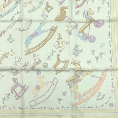 Hermes Carre 90 Raconte Moi Le Cheval Talking About Horses Beige Scarf 100% Silk