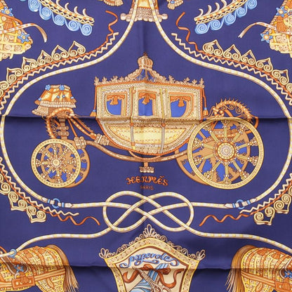 Hermes Carre 90 Paperoles Papoule Carriages And Nobles Silk Scarf Navy