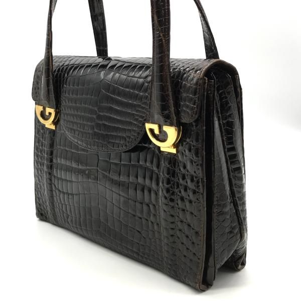 Gucci Croco Logo Vintage Hand Bag Brown