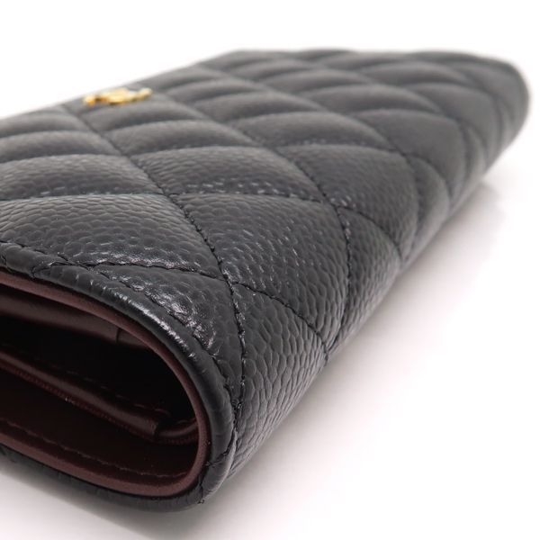 Chanel Bifold Long Wallet A31509 Caviar Skin Black Gold Hardware Coco Mark