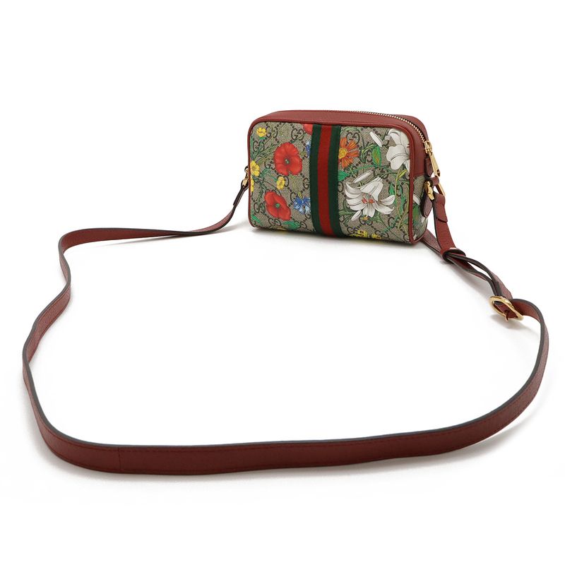 Gucci Ophidia GG Flora Sherry Line Shoulder Bag Pochette PVC Leather Red Beige
