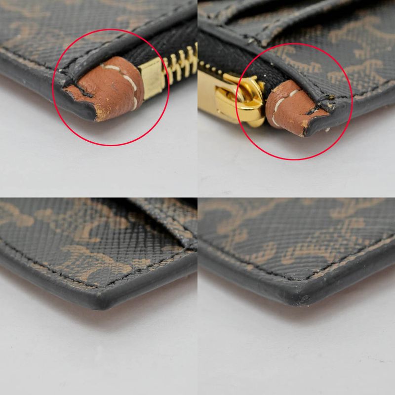 Celine Triomphe Coin Case With Card Holder Tan Gold Hardware Leather