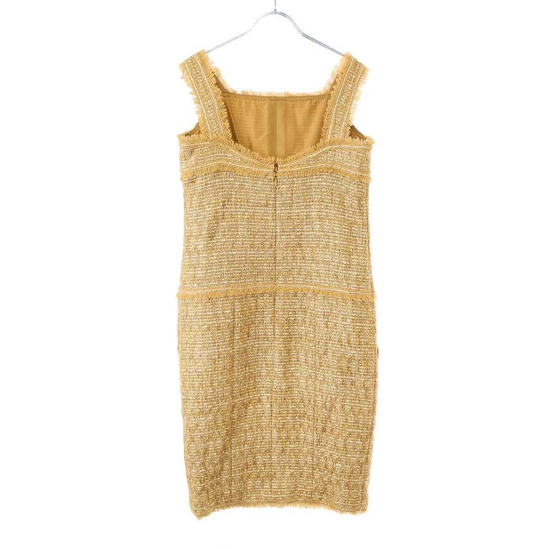 Chanel Sleeveless Fringe Tweed Dress P26066v16158 Camel Brown 40