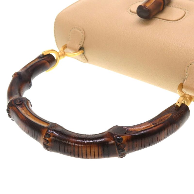 Gucci Bamboo Leather Beige Gold Hardware 2WAY Handbag Bag 0122 Gucci