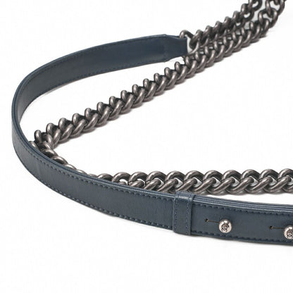 Chanel Boy Chanel V-stitched Chain Shoulder Denim Large Size Blue (silva