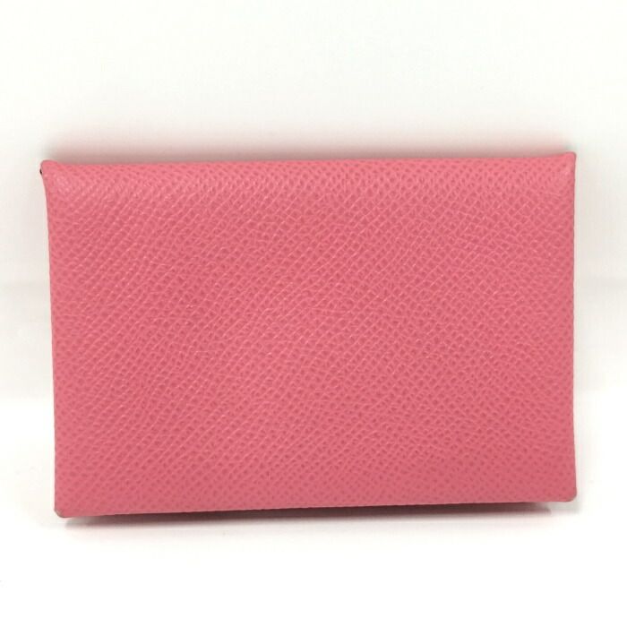 Hermes Calvi Card Case Leather Pink Stamped A