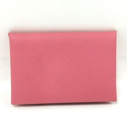Hermes Calvi Card Case Leather Pink Stamped A