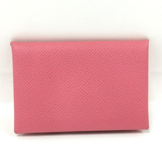 Hermes Calvi Card Case Leather Pink Stamped A