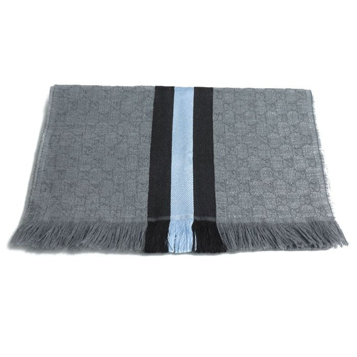 Gucci Sherry Line Scarf Gray/brown/sky Blue 147351 4g704 1469 Unisex Pre-owned
