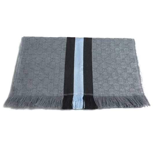 Gucci Sherry Line Scarf Gray/brown/sky Blue 147351 4g704 1469 Unisex Pre-owned